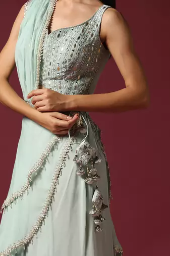 Powder blue gota work jacket & sharara set