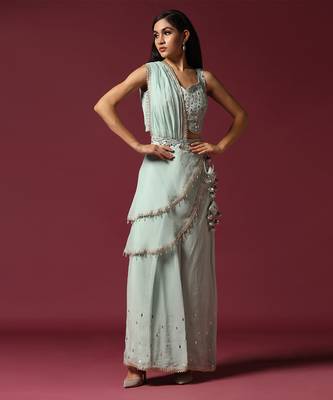 Powder blue gota work jacket & sharara set 4