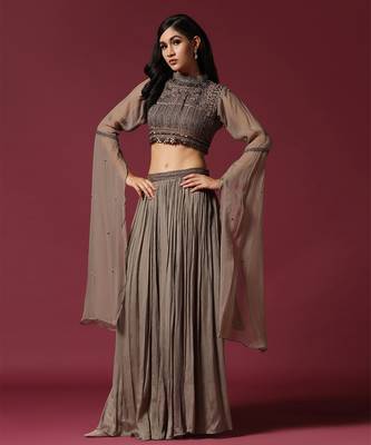 Grey hand embroidered skirt set 1