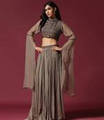 Grey hand embroidered skirt set