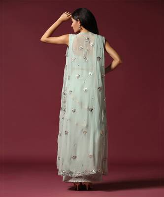 Powder blue gota work jacket & sharara set 5