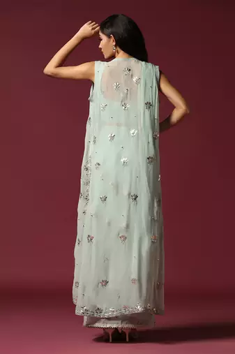 Powder blue gota work jacket & sharara set