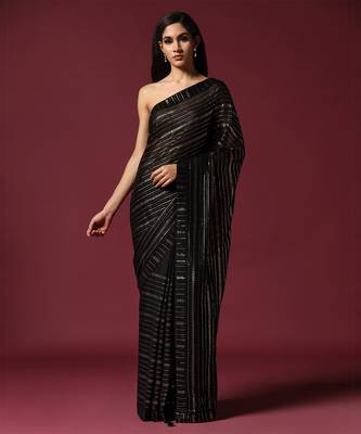 Black georgette sequins saree 1