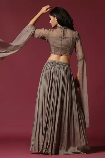 Grey hand embroidered skirt set