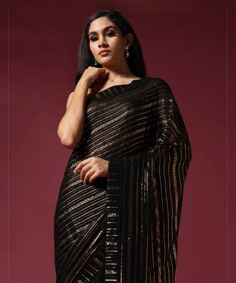 Black georgette sequins saree 4