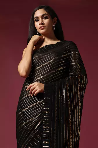 Black georgette sequins saree