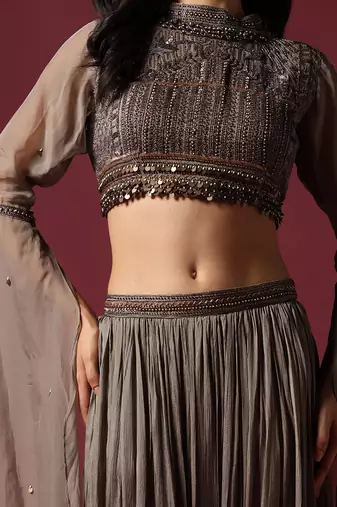 Grey hand embroidered skirt set