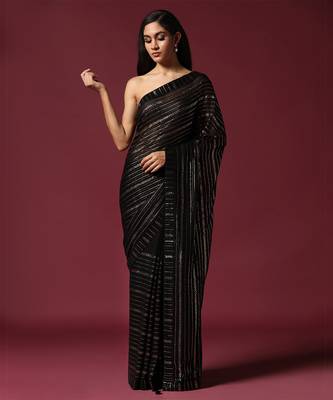 Black georgette sequins saree 5