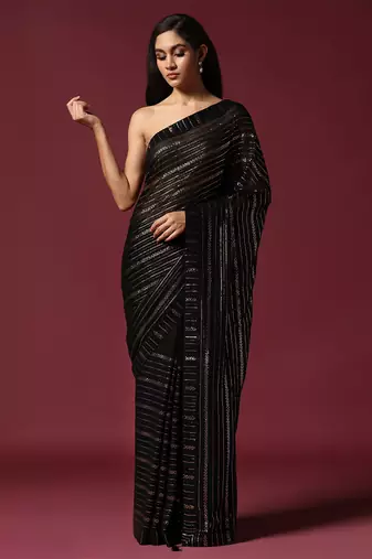 Black georgette sequins saree