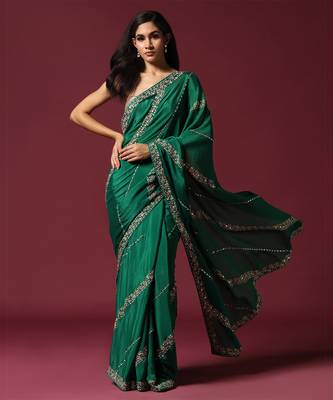 Green embroidered & embellished saree 1
