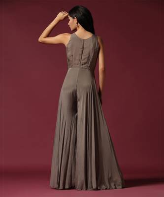 Grey embroidered chiffon jumpsuit 2