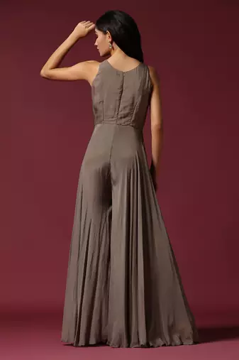 Grey embroidered chiffon jumpsuit