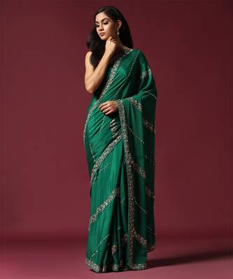 Green embroidered & embellished saree 3