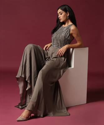 Grey embroidered chiffon jumpsuit 3