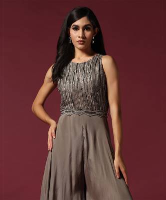 Grey embroidered chiffon jumpsuit 4