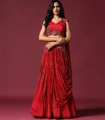 Red Georgette Embroidered Lehenga Choli Set