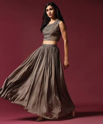 Grey hand embroidered jacket & lehenga set 3
