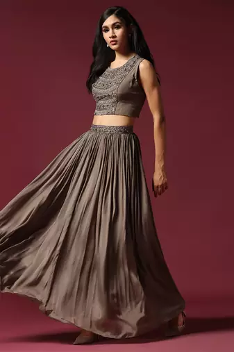 Grey hand embroidered jacket & lehenga set
