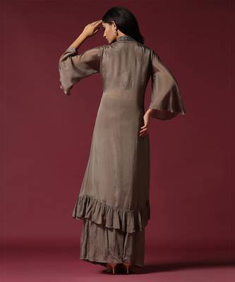 Grey hand embroidered jacket & lehenga set 4