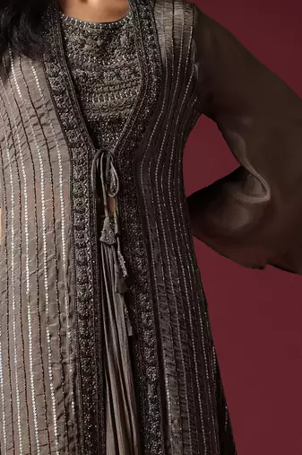 Grey hand embroidered jacket & lehenga set