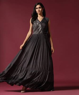 Dark grey embroidered gown 1