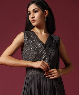 Dark grey embroidered gown 2