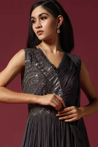 Dark grey embroidered gown