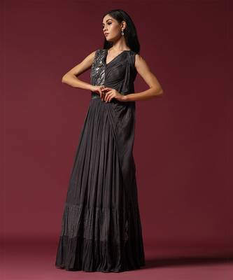 Dark grey embroidered gown 3