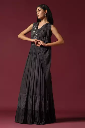 Dark grey embroidered gown