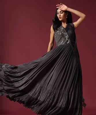 Dark grey embroidered gown 4