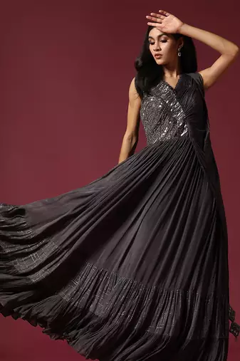 Dark grey embroidered gown