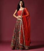 Red And Olive Lehenga Set