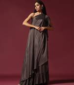 Grey one shoulder drape gown
