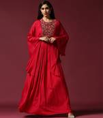 Hot pink kaftan sleeve embroidered gown