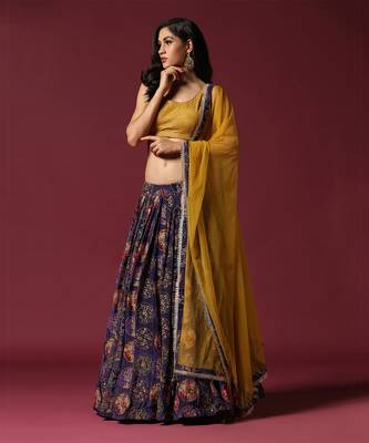 Mustard And Purple Printed Lehenga Set 1