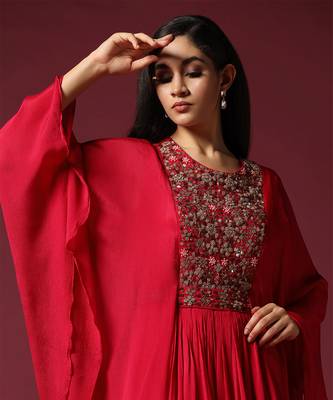 Hot pink kaftan sleeve embroidered gown 2