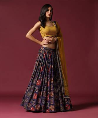 Mustard And Purple Printed Lehenga Set 2