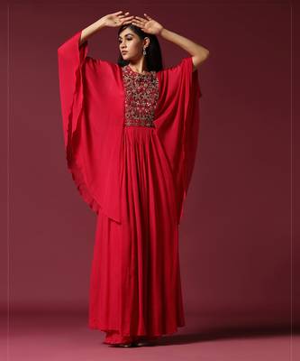 Hot pink kaftan sleeve embroidered gown 3
