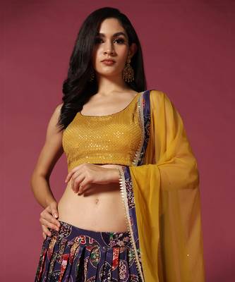 Mustard And Purple Printed Lehenga Set 3