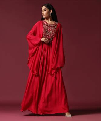 Hot pink kaftan sleeve embroidered gown 4