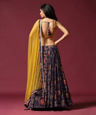 Mustard And Purple Printed Lehenga Set 4