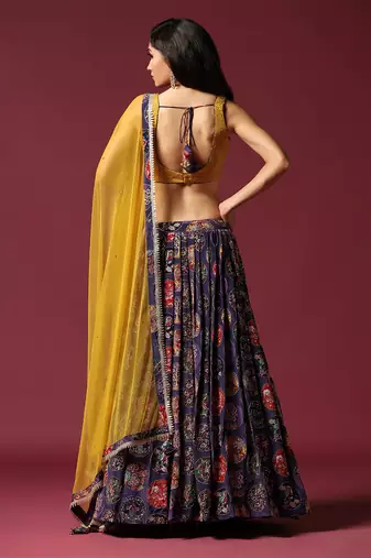Mustard And Purple Printed Lehenga Set