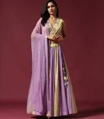 Lilac And Lime Hand Embroidered Lehenga Set