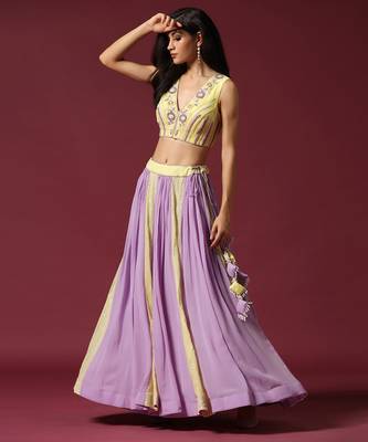Lilac And Lime Hand Embroidered Lehenga Set 2
