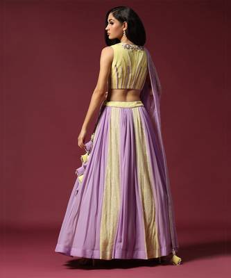 Lilac And Lime Hand Embroidered Lehenga Set 3