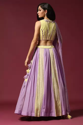 Lilac And Lime Hand Embroidered Lehenga Set