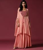 Pink embroidered cape & lehenga set