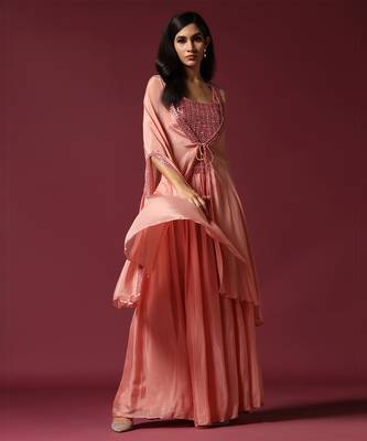 Pink embroidered cape & lehenga set 2