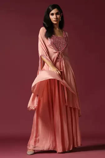 Pink embroidered cape & lehenga set