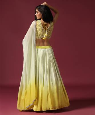 Shaded Yellow Embroidered Ombre Lehenga Set 2